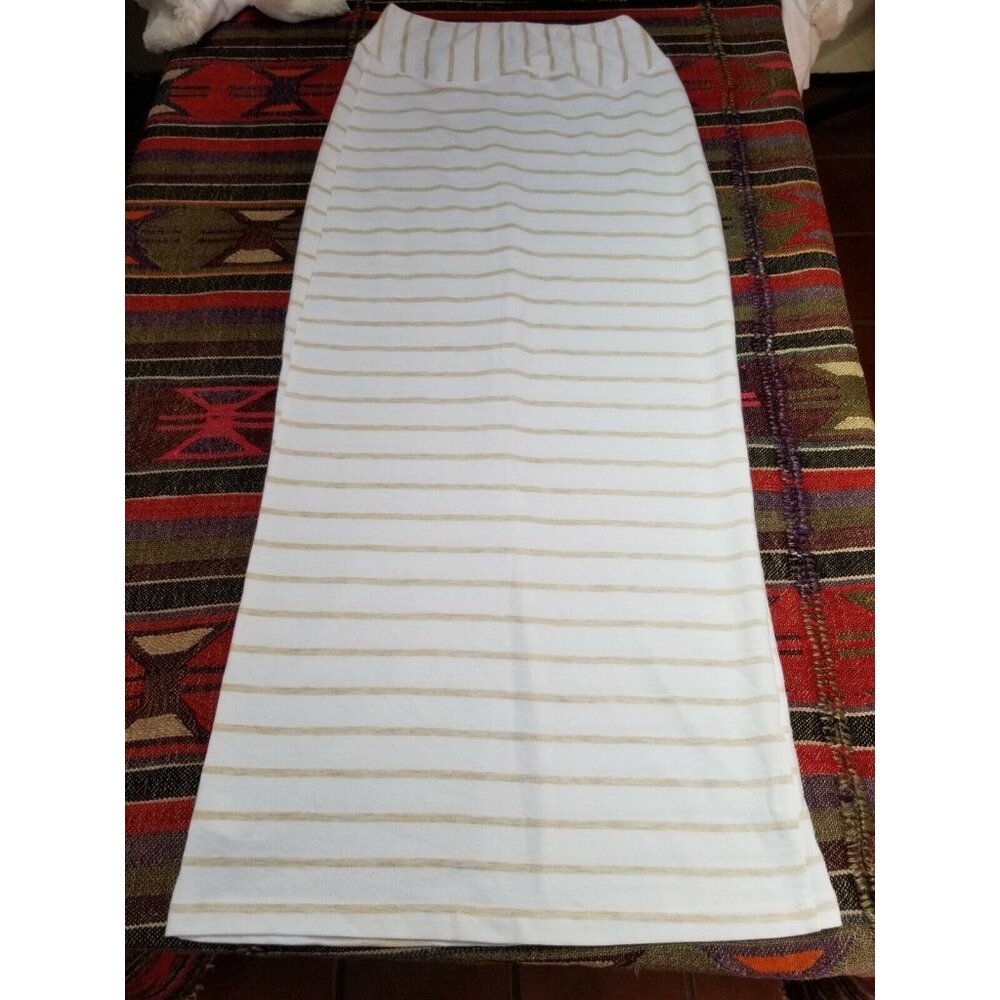 Testament Womens Large Back-Split Striped Straight Maxi Skirt White USA